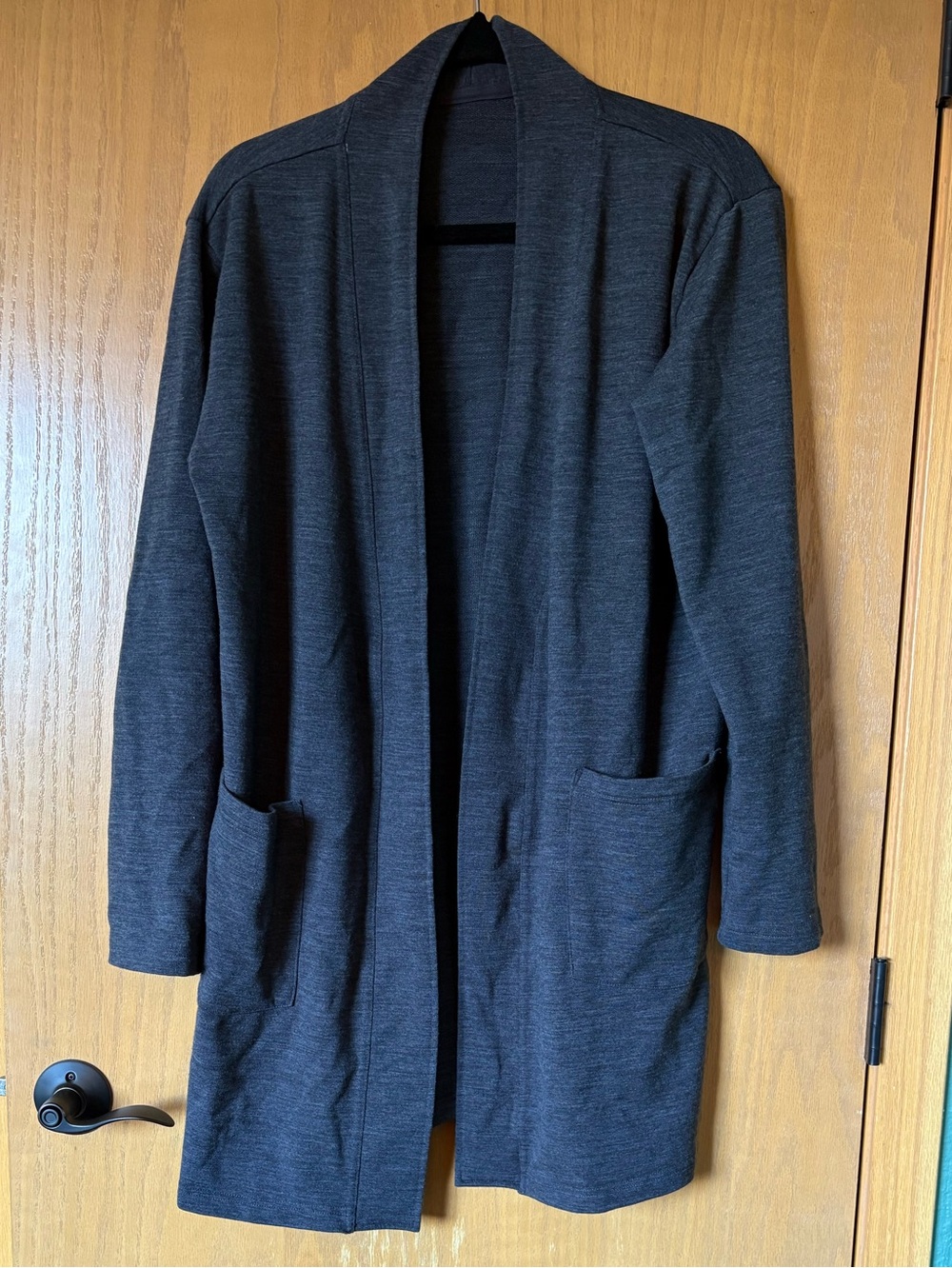 Woolx Kinsley Merino Wool Open Front Long Cardigan Jacket - Dark Charcoal - Picture 2 of 6